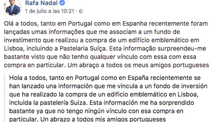 La carta escrita de Rafa Nadal para explicar la polémica