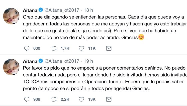 Aitana hablando en Twitter