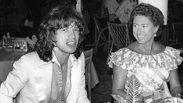 Mick Jagger junto a la Princesa Margarita en una fiesta