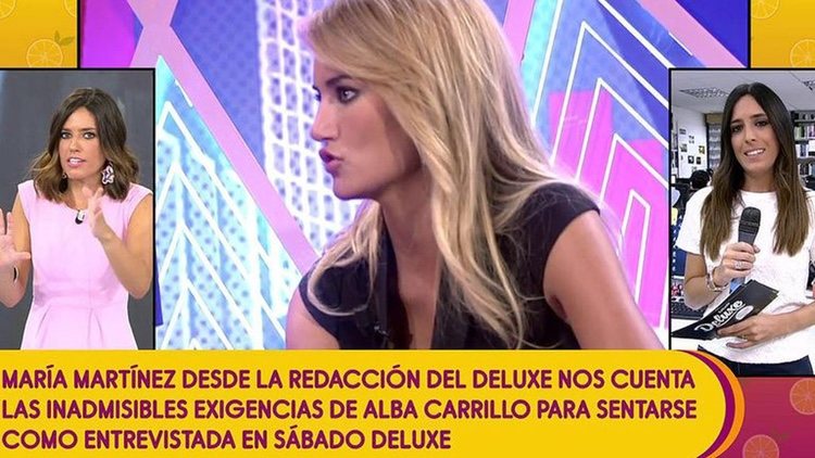 La redactora de 'Sálvame' contando las exigencias e Alba Carrillo/ Foto: telecinco