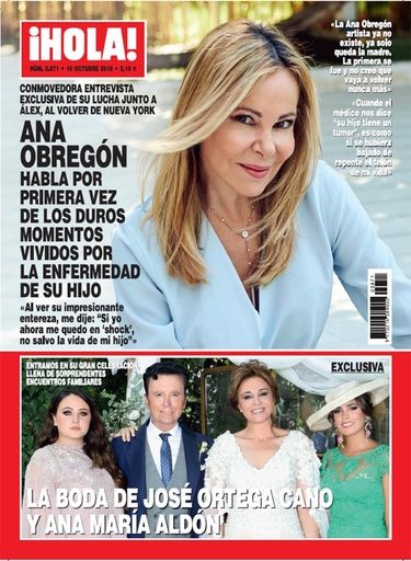 Ana Obregón en la portada de ¡Hola! hablando de la enfermedad de su hijo