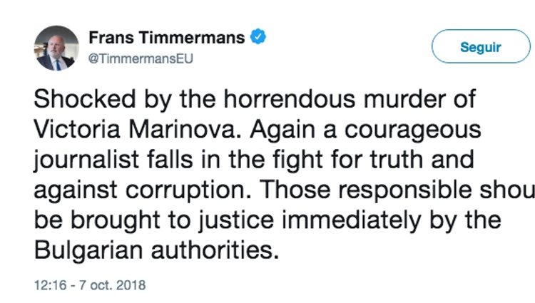 El vicepresidente primero de la Comisión Europea reivindica que la justicia búlgara actúe / Fuente: @TimmermansEU