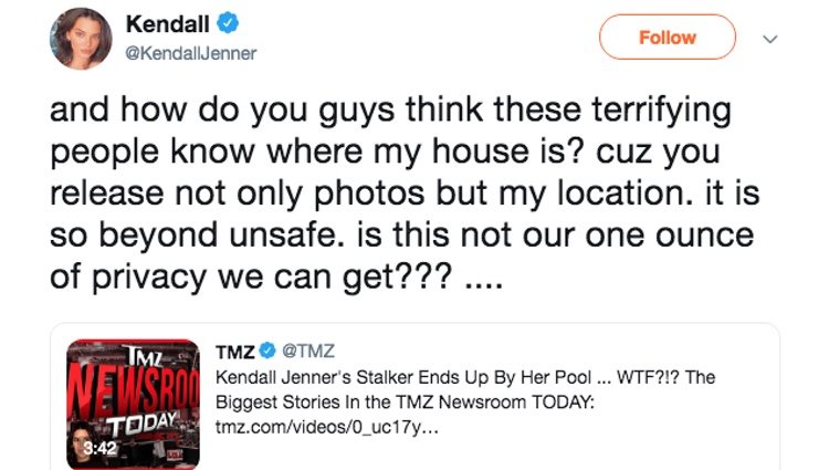 Kendall Jenner criticando a TMZ en redes | Foto: Twitter Kendall Jenner