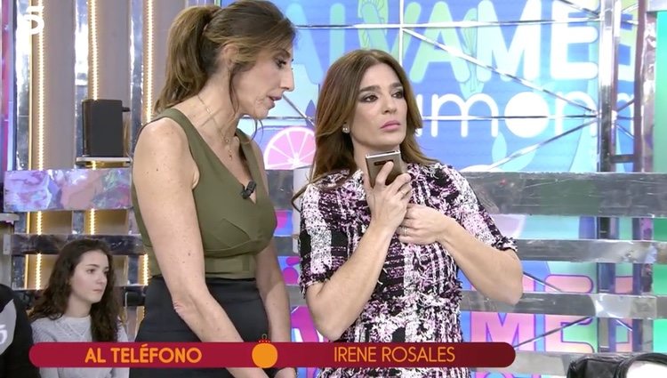 Irene Rosales hablando por teléfono en 'Sálvame' | Foto: telecinco.es