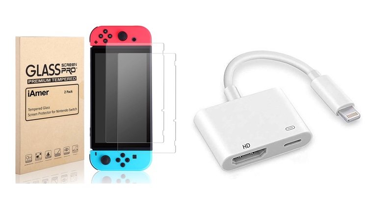 Cristal para Nintendo Switch y adaptador HDMI para Apple