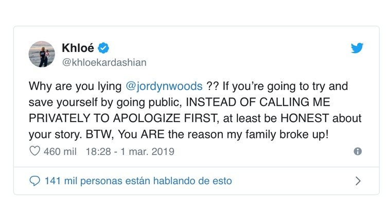 Respuesta de Khloé Kardashian a través de Twitter