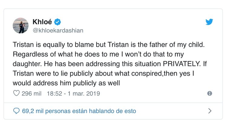 Respuesta e Khloé Kardashian a través de Twitter