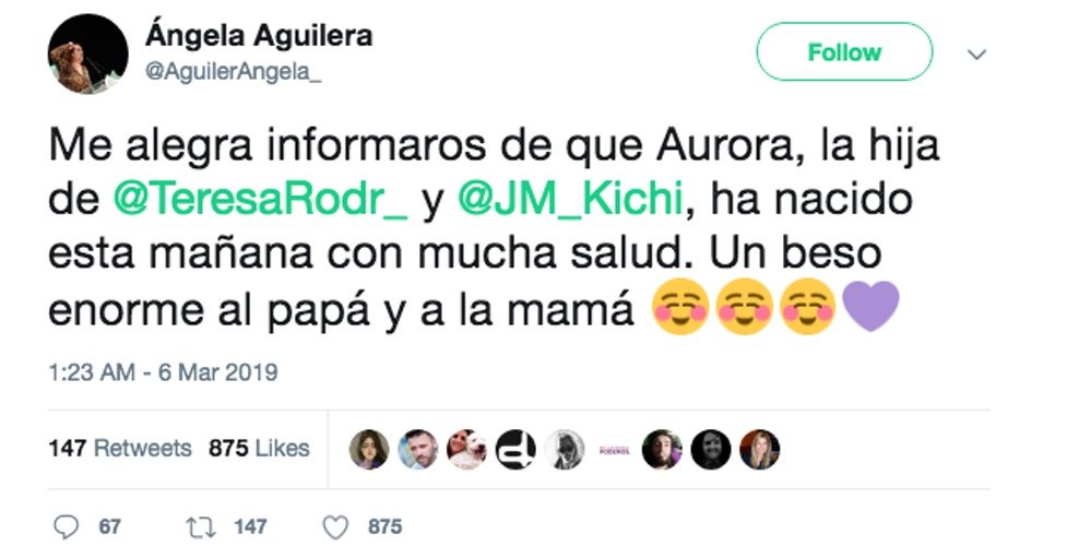 Tweet de Ángela Aguilera