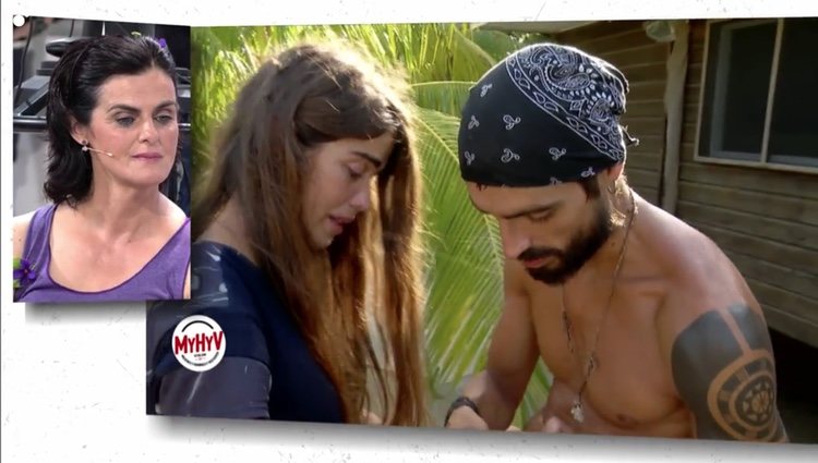 Violeta de la a Fabio el coletero que ha acompañado a la concursante durante toda su estancia en 'Supervivientes 2019' en su despedida Foto: Telecinco