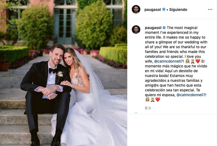 La foto con la que Pau Gasol ha confirmado su boda / Instagram