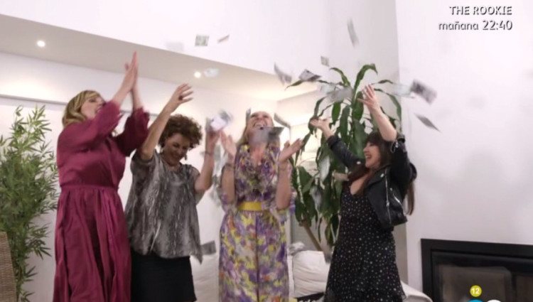 Loles León, Irma Soriano y Belinda Washington celebran la victoria de Rosa Benito en 'Ven a cenar conmigo'/Foto:Telecinco