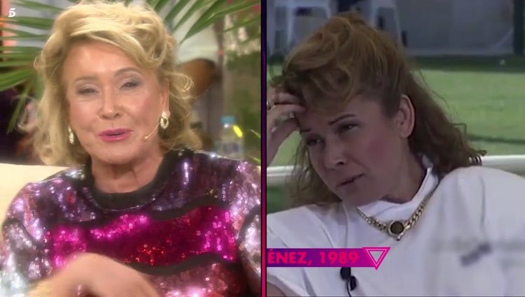 Mila Ximénez junto a una imagen suya del año 1989 Foto: Telecinco