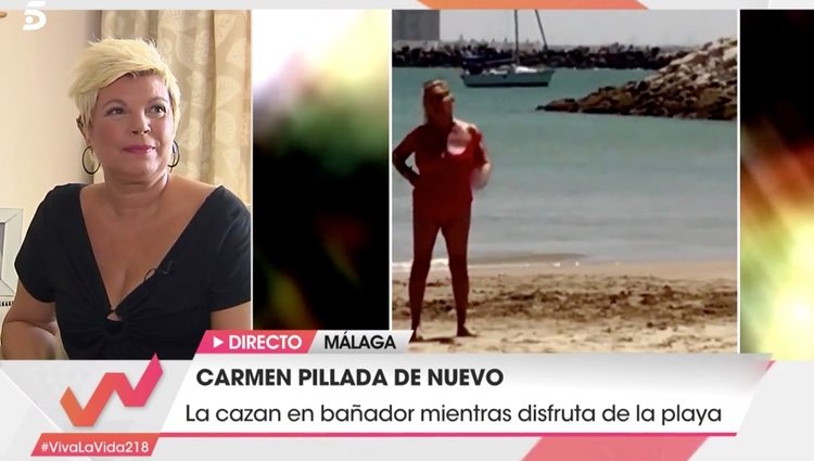 Terelu Campos viendo la pillada de Carmen Borrego | Foto: telecinco.es