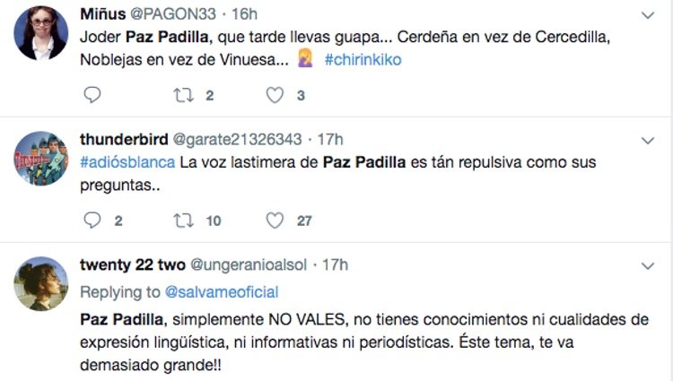 Los usuarios arremetiendo contra la presentadora por sus errores | Twitter