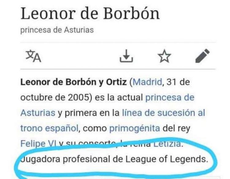 Captura de la página de Wikipedia en la que ha sido trolleada