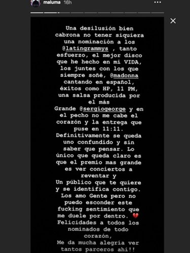 Publicación de Maluma en su Instagram