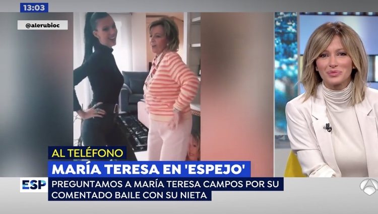 Susanna Griso preguntando a María Teresa Campos por sus vídeos con su nieta, Alejandra Rubio / Foto: Antena3.com