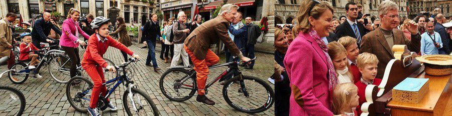 Los Reyes Felipe y Matilde de Bélgica celebran el Día de la Bicicleta con sus hijos en Bruselas