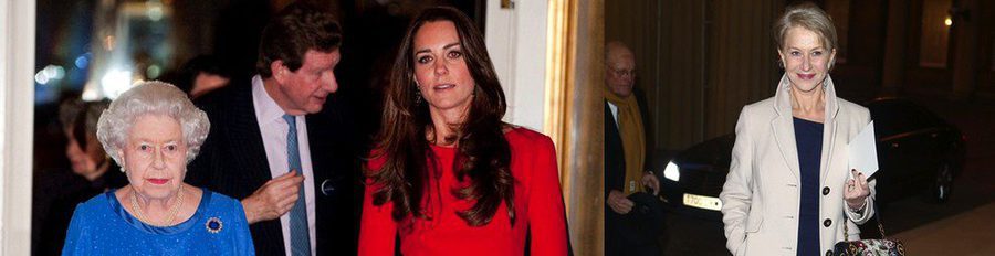 La Reina Isabel y Kate Middleton reciben a Helen Mirren y Uma Thurman en Buckingham Palace