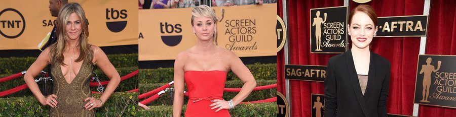 Kaley Cuoco, Jennifer Aniston, Emma Stone y Rosamund Pike brillan en la alfombra roja de los SAG 2015