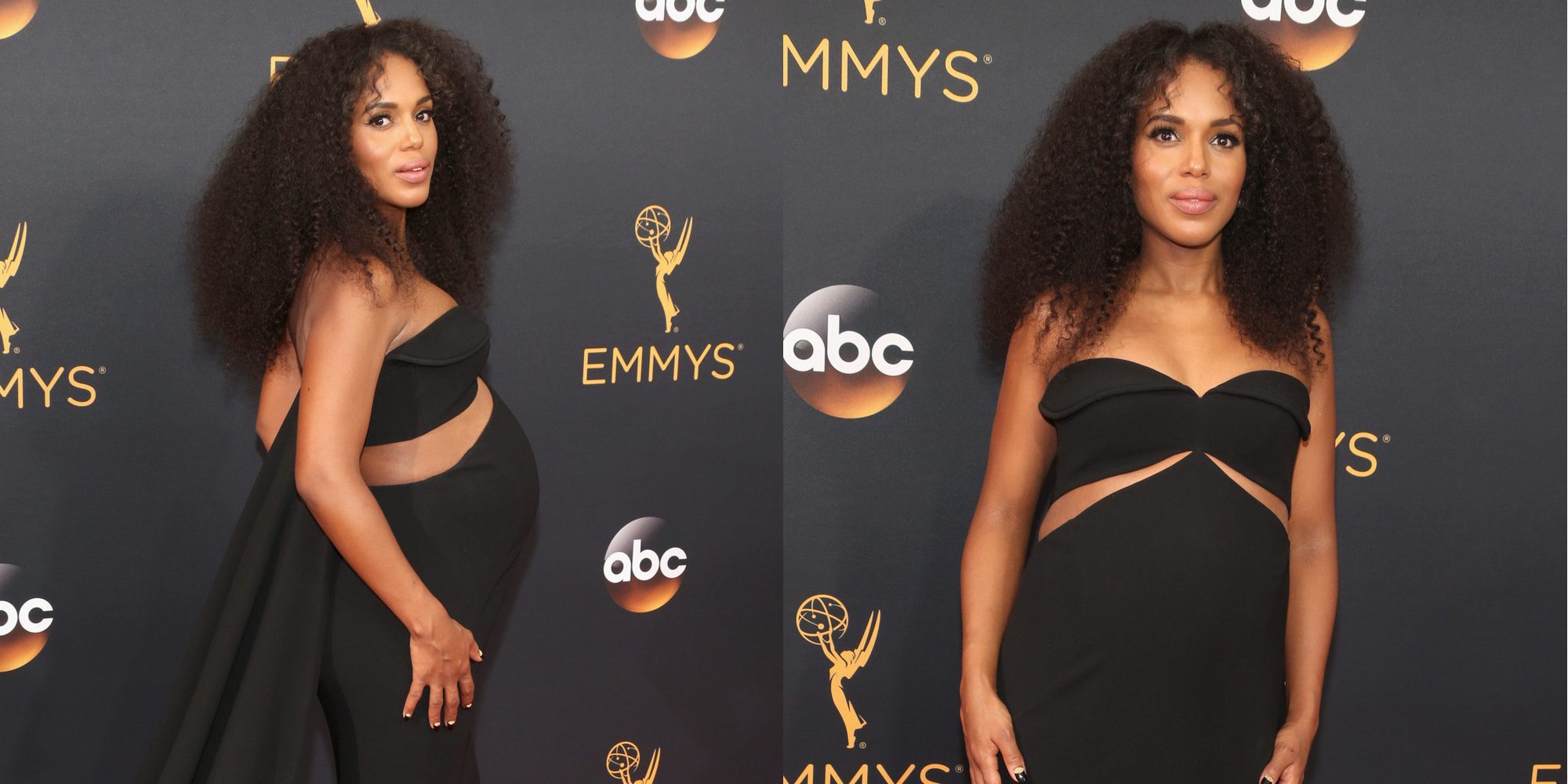 Kerry Washington pisa la alfombra roja de los Emmy 2016 luciendo su avanzadísimo embarazo