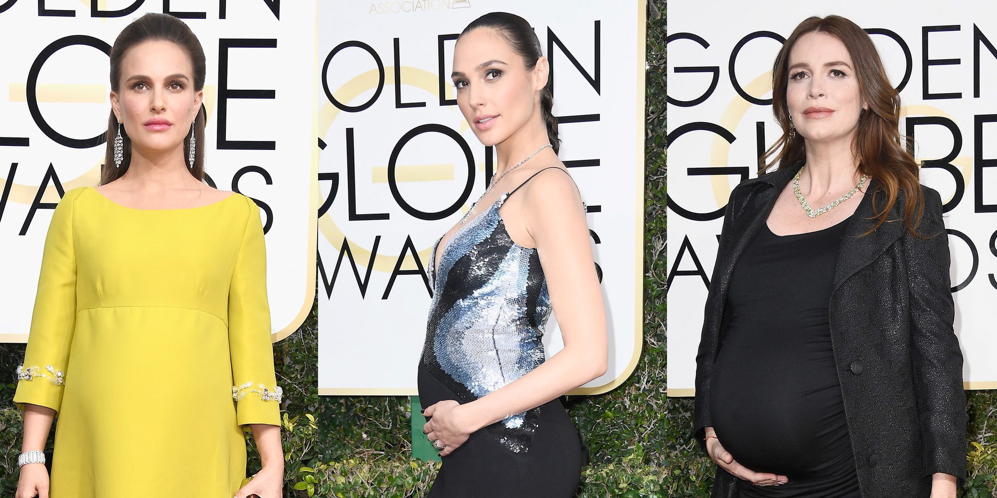 Natalie Portman, Gal Gadot y Saffron Burrows lucen embarazo sobre la alfombra roja de los Globos de Oro 2017