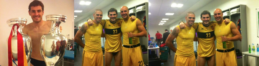 Iker Casillas celebra en calzoncillos la victoria de la Selección Española en la Eurocopa 2012