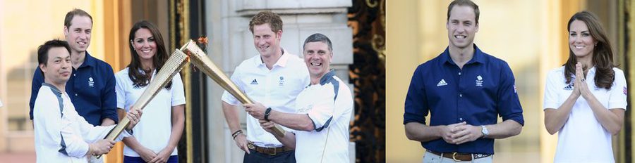 Los Duques de Cambridge y el Príncipe Harry reciben la antorcha olímpica de Londres 2012 en Buckingham Palace