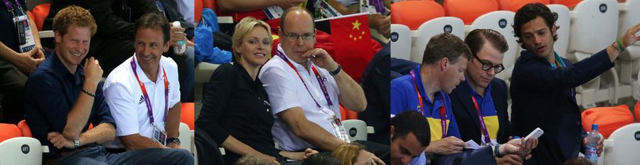 El Príncipe Harry, Daniel y Carlos Felipe de Suecia y Alberto y Charlene de Mónaco, apasionados de la natación en Londres 2012