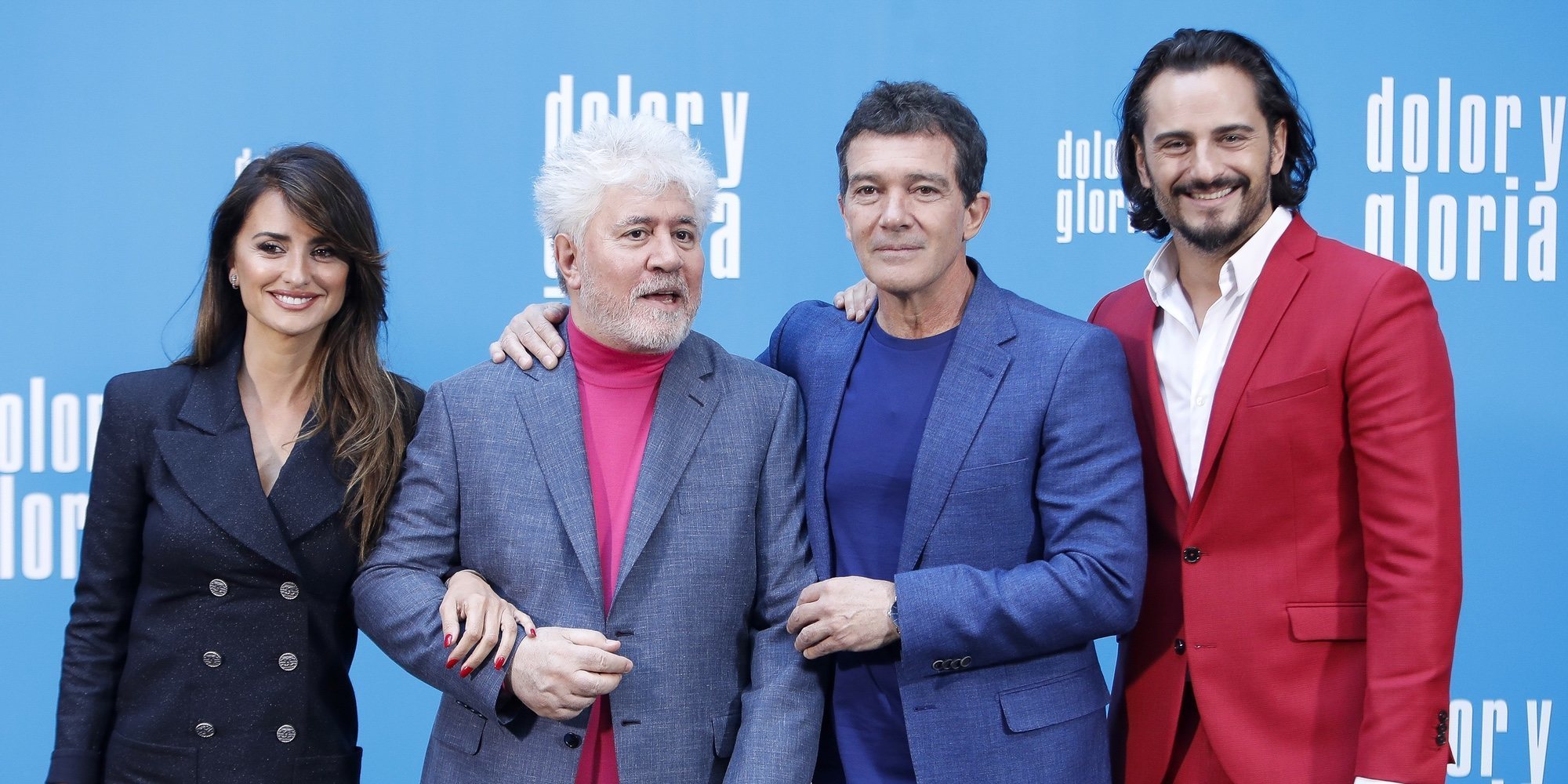 Pedro Almodóvar, Penélope Cruz, Antonio Banderas y Asier Etxeandía en la presentación de 'Dolor y gloria'