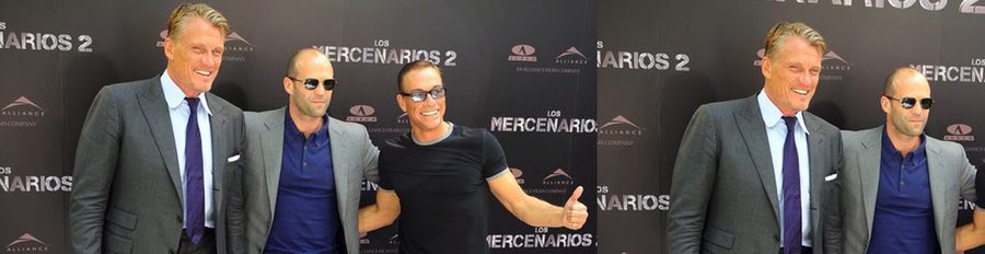 Jason Stathan, Jean Claude Van Damme y Dolph Lundgren presentan 'Los Mercenarios 2' en Madrid