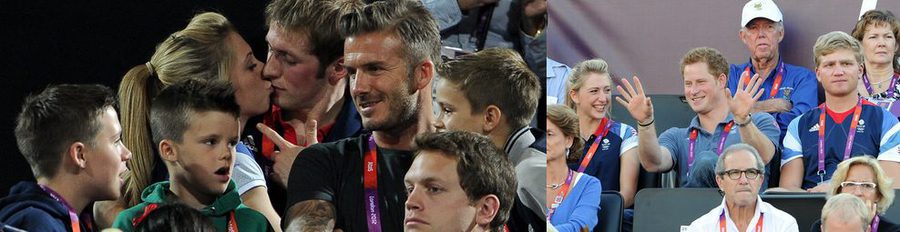 El Príncipe Harry, David Beckham y los medallistas Jason Kenny y Laura Trott disfrutan del voley playa en Londres 2012