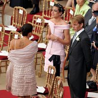 Carlota y Andrea Casiraghi y Estefanía de Mónaco en la boda de Alberto y Charlene