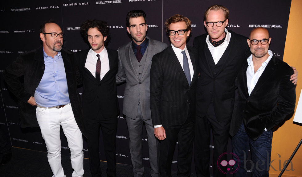 Kevin Spacey, Penn Badgley, Zachary Quinto, Simon Baker, Paul Bettany and Stanley Tucci en la premiere de 'Margin Call' en Nueva York 