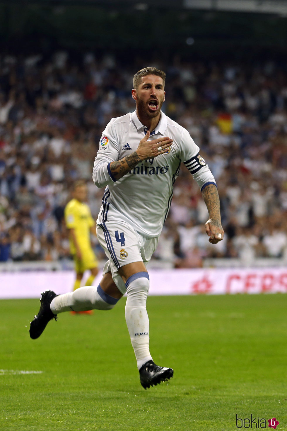 Sergio Ramos celebrando un gol frente al Villarreal en Liga