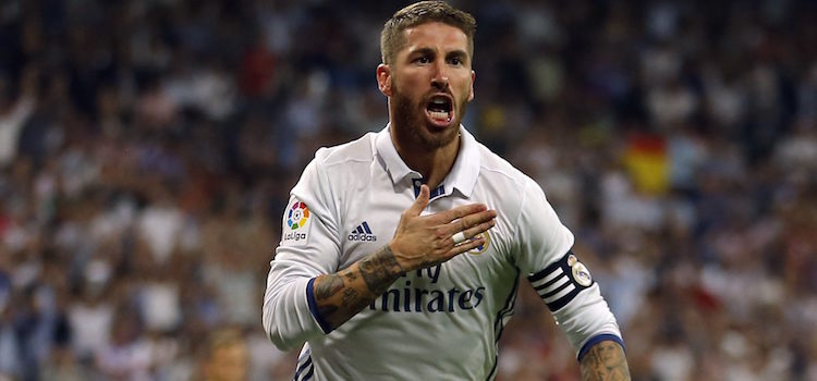 Sergio Ramos celebrando un gol frente al Villarreal en Liga