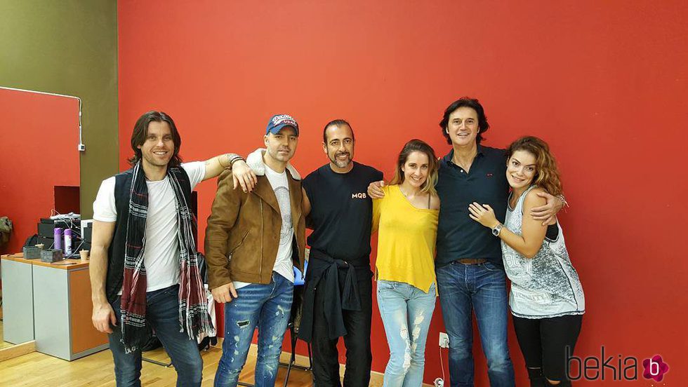 Javián, Juan Camus, Geno y Mireia con Potty en los ensayos del concierto de 'OT: El Reencuentro'