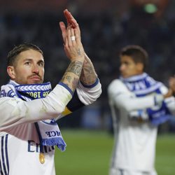 Sergio Ramos celebrando la victoria del Real Madrid en el Mundial de Clubes 2016