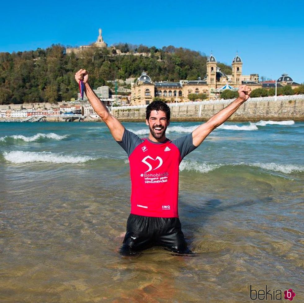 Miguel Ángel Muñoz tras participar en la carrera Behobia de San Sebastián