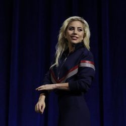 Lady Gaga en la rueda de prensa en Nueva York de la Super Bowl 2017