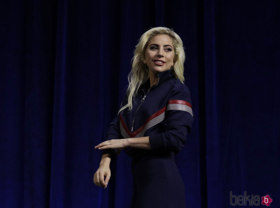 Lady Gaga en la rueda de prensa en Nueva York de la Super Bowl 2017