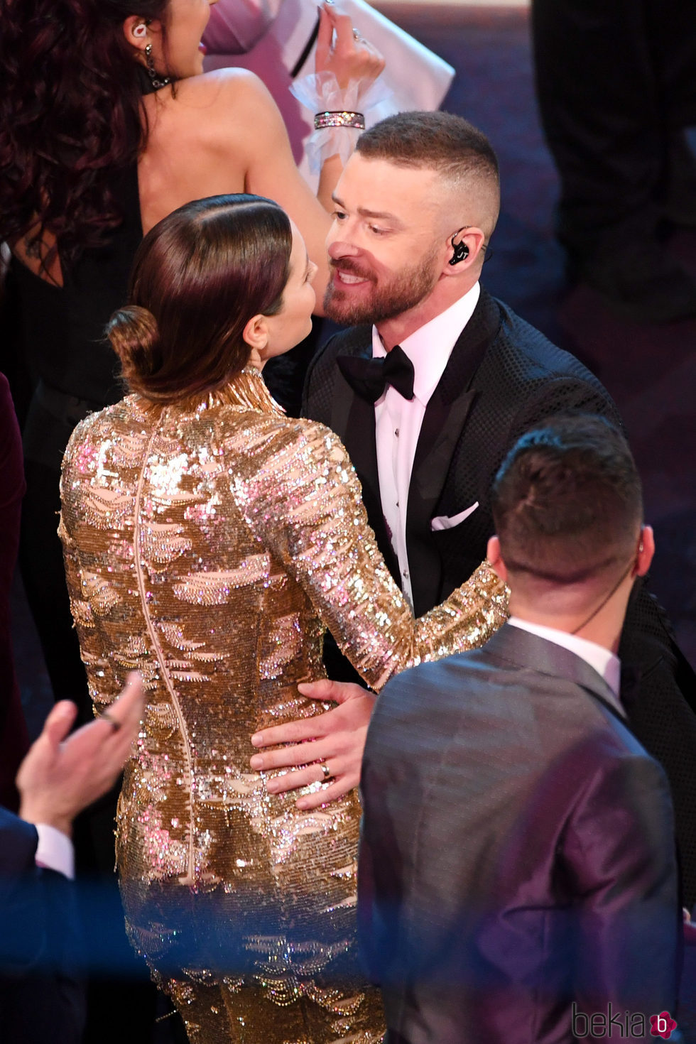 Justin Timberlake con Jessica Biel durante su actuación en la entrega de los Premios Oscar 2017