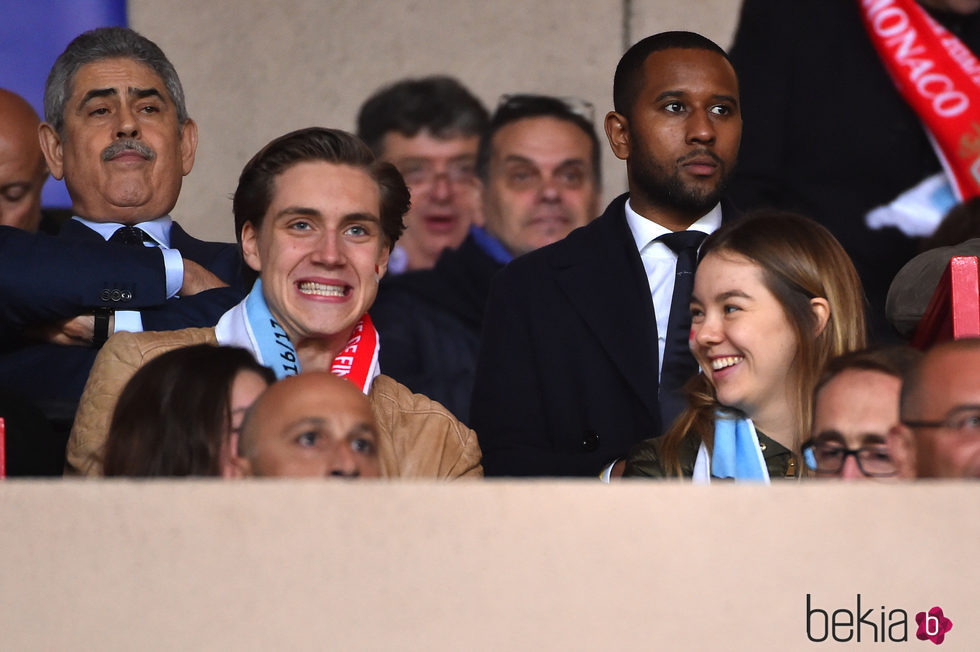 Alexandra de Hannover y su novio en el partido de Champions Mónaco-Manchester City