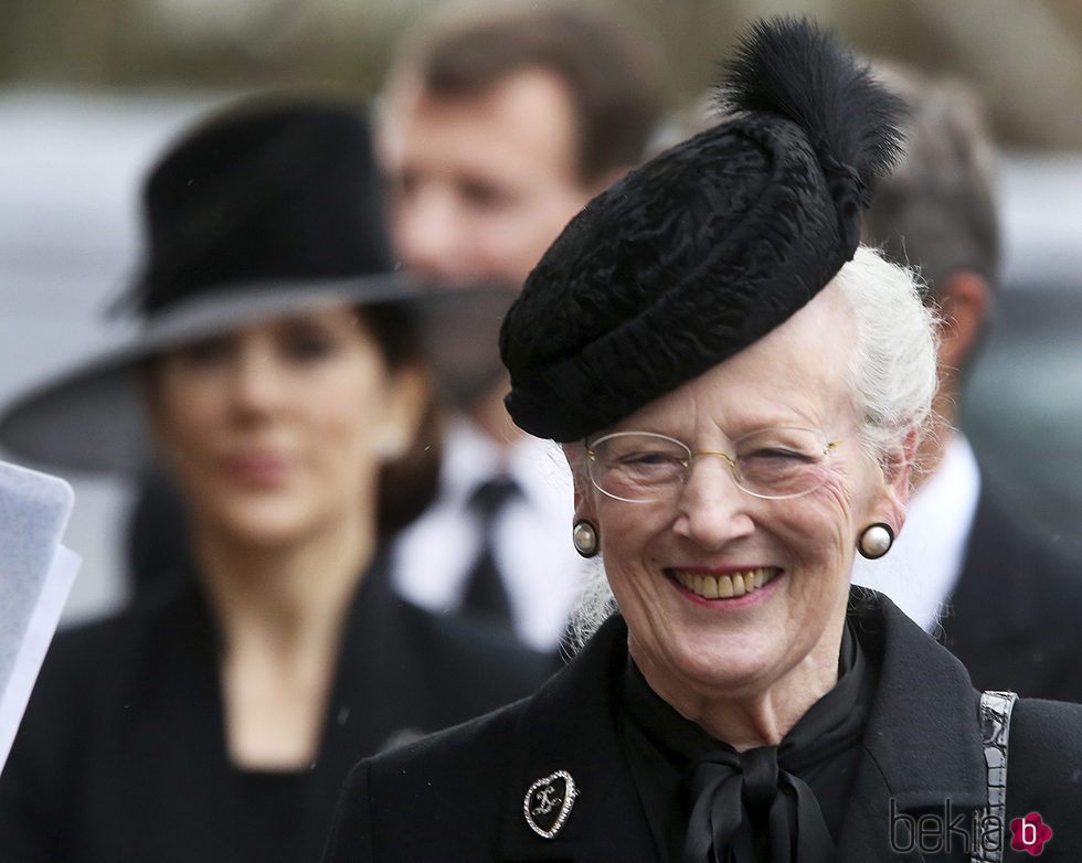 La Reina Margarita de Dinamarca en el funeral del Príncipe alemán Richard zu Sayn-Wittgenstein Berleburg