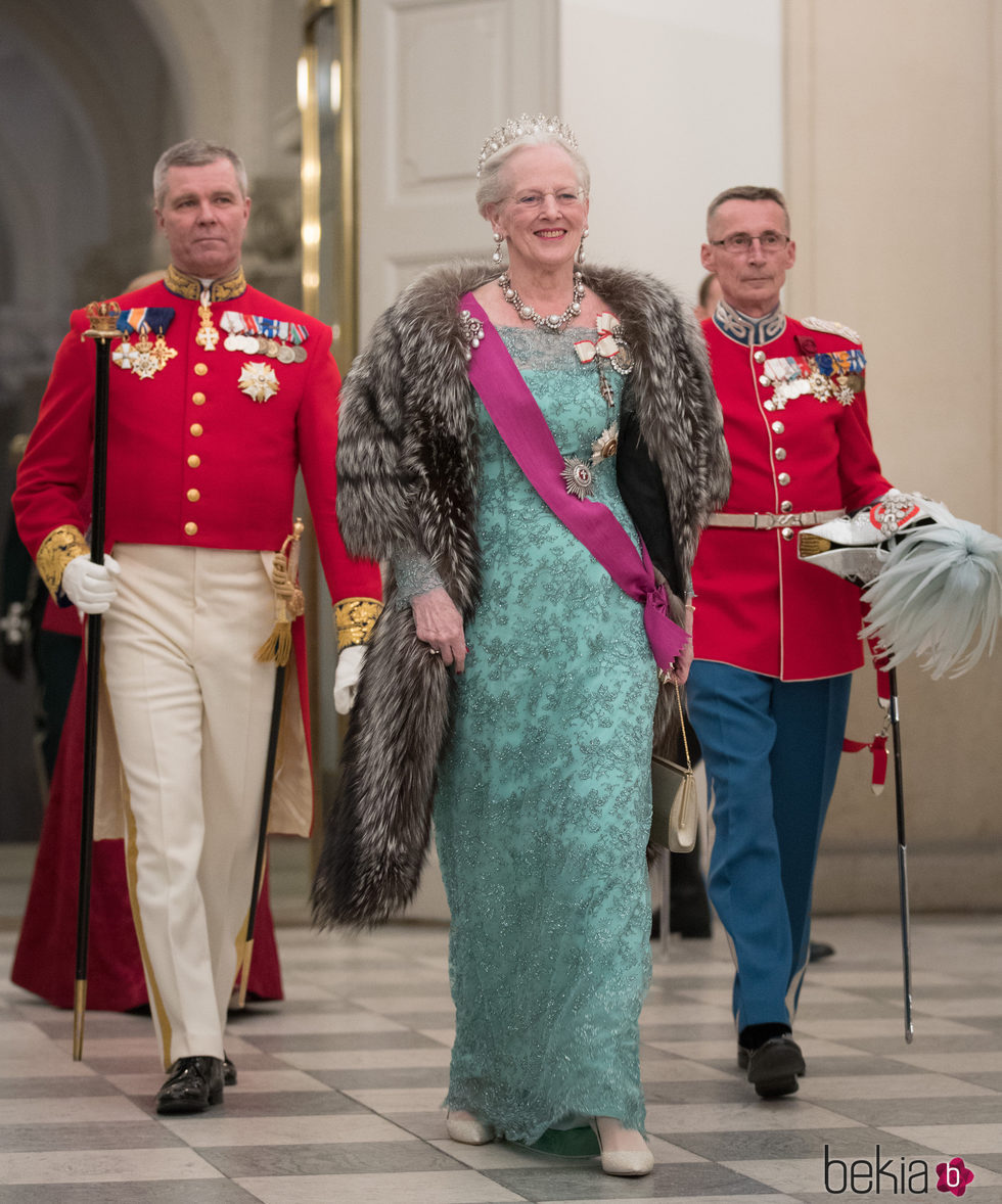 Margarita de Dinamarca en la cena de Estado en honor a los Reyes de Bélgica