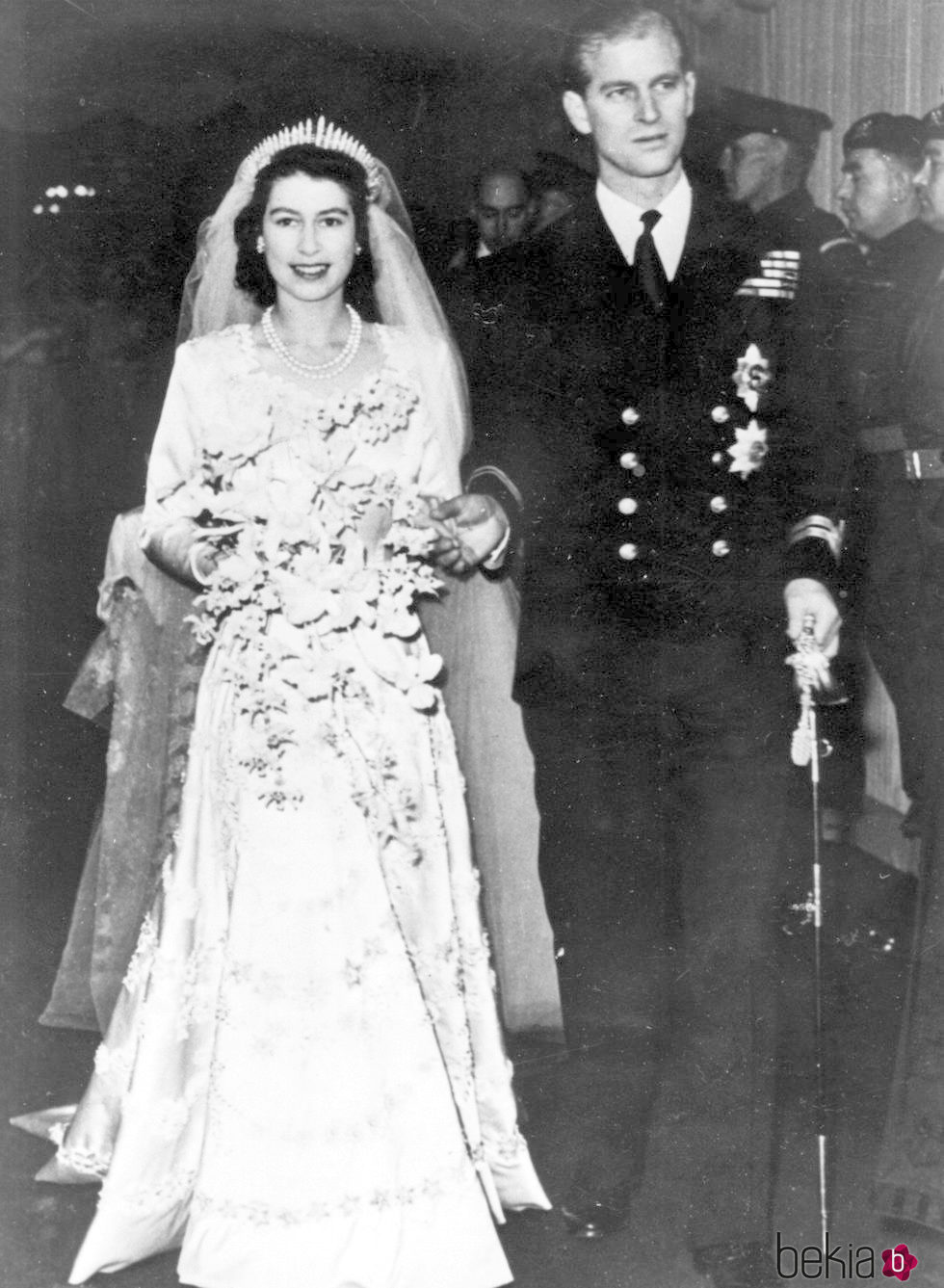 La Reina Isabel y el Duque de Edimburgo en su boda