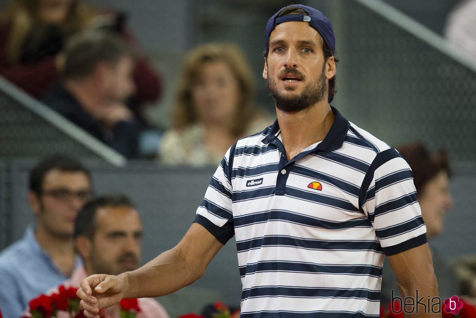 Feliciano López jugando un partido en el Open de Madrid 2017