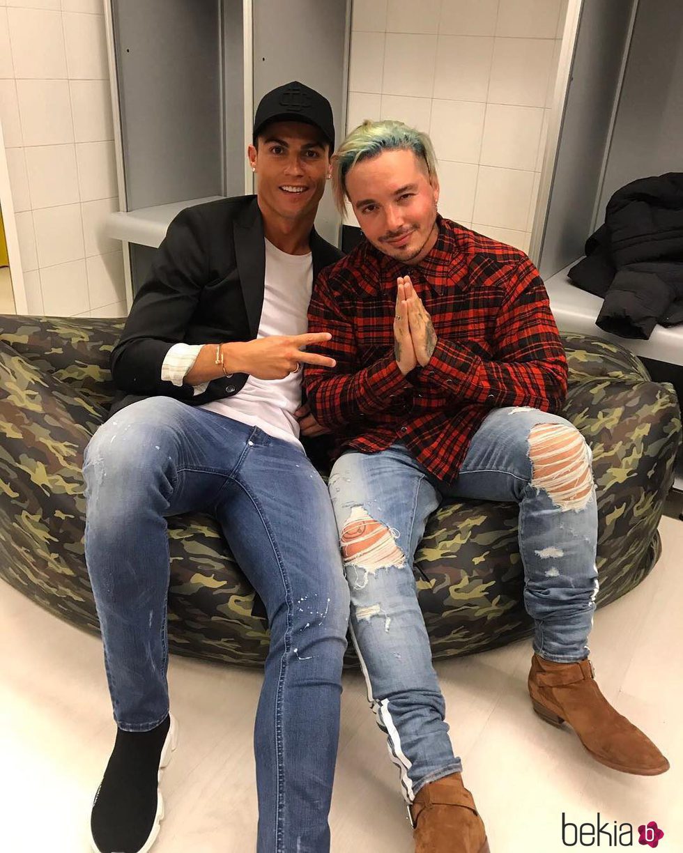 Cristiano Ronaldo con J Balvin tras su concierto en Madrid