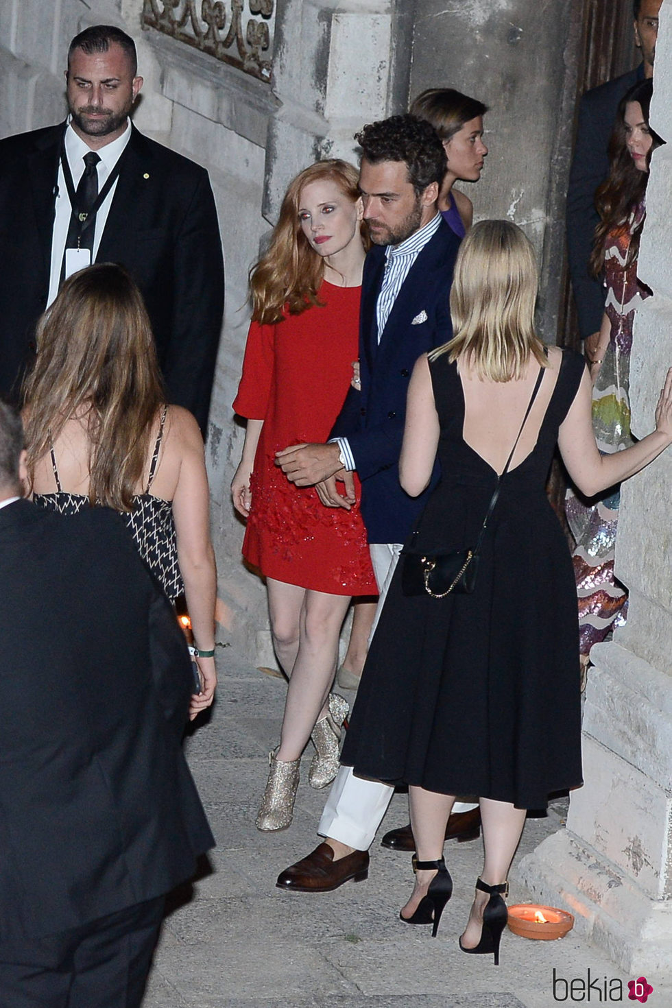 Jessica Chastain y Gian Luca Passi de Preposulo en la fiesta previa a su boda