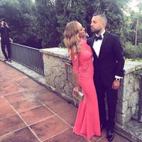 Jordi Alba y Romarey Ventura en la boda de Melissa Jiménez y Marc BArtra